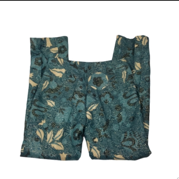 Moschino teal floral print shimmer crop pants sz 8 - Picture 3 of 8